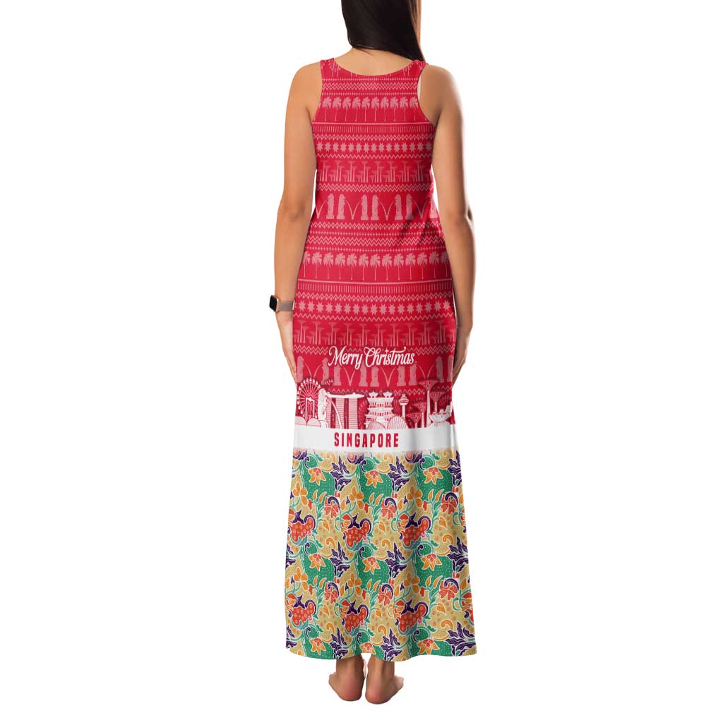 Singapore Christmas Tank Maxi Dress with Skyline Batik Patterns Landmark Silhouettes and Festive Design - Wonder Print Shop