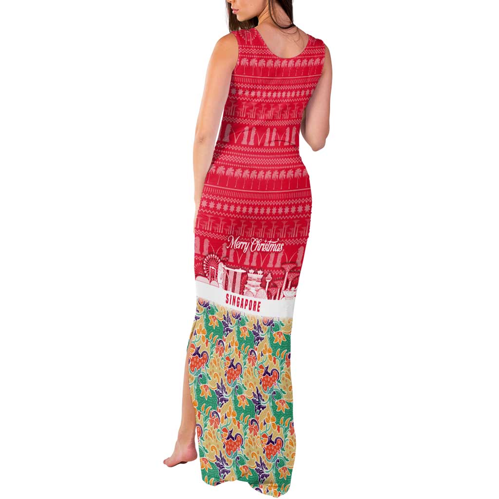 Singapore Christmas Tank Maxi Dress with Skyline Batik Patterns Landmark Silhouettes and Festive Design - Wonder Print Shop