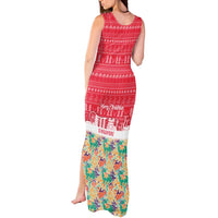 Singapore Christmas Tank Maxi Dress with Skyline Batik Patterns Landmark Silhouettes and Festive Design - Wonder Print Shop