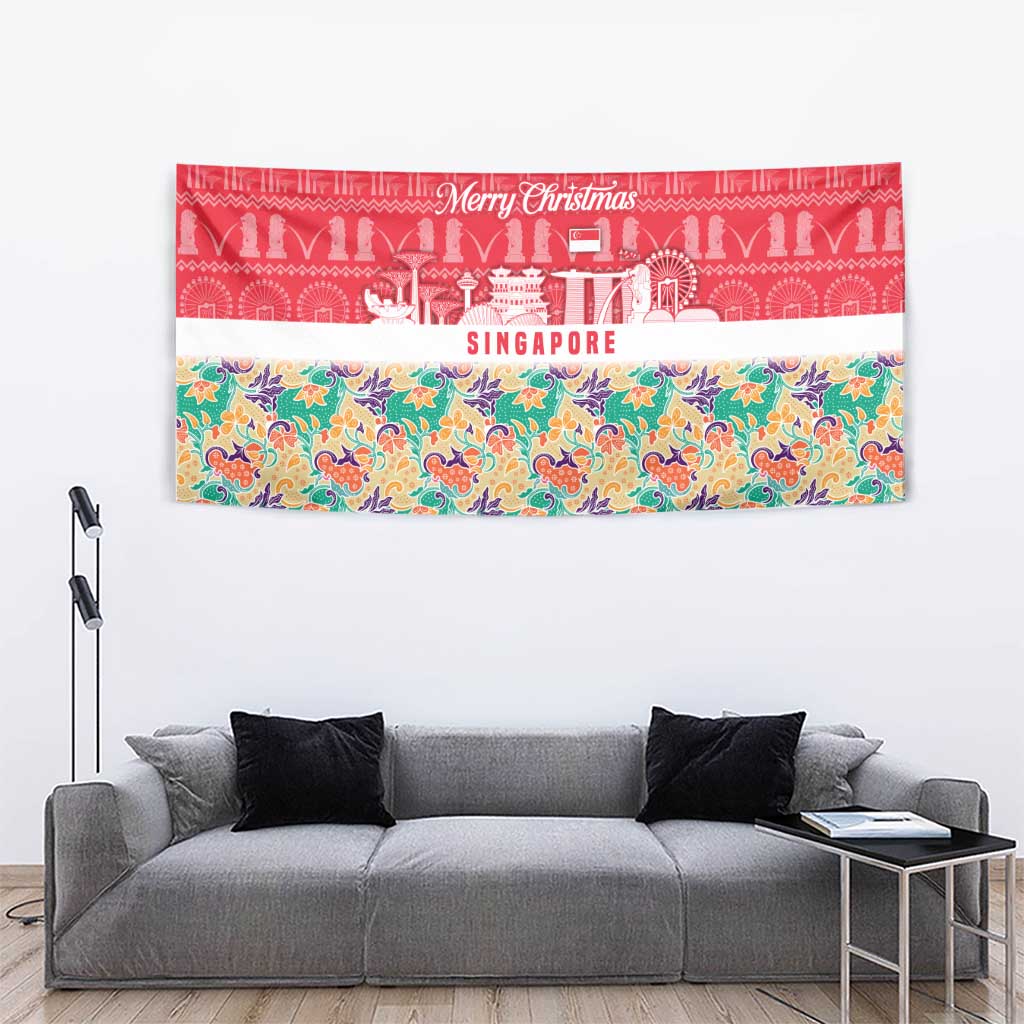 Singapore Christmas Tapestry with Skyline Batik Patterns Landmark Silhouettes and Festive Design - Wonder Print Shop