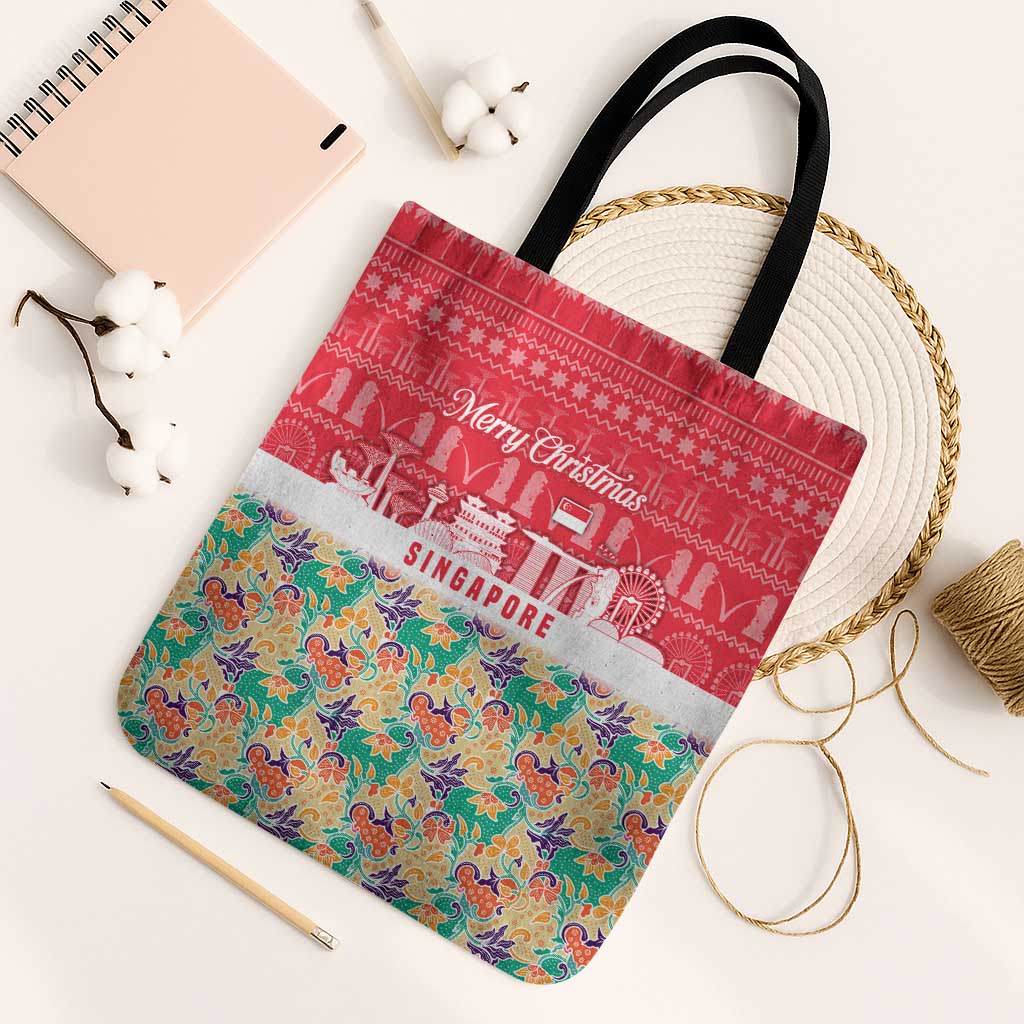 Singapore Christmas Tote Bag with Skyline Batik Patterns Landmark Silhouettes and Festive Design - Wonder Print Shop