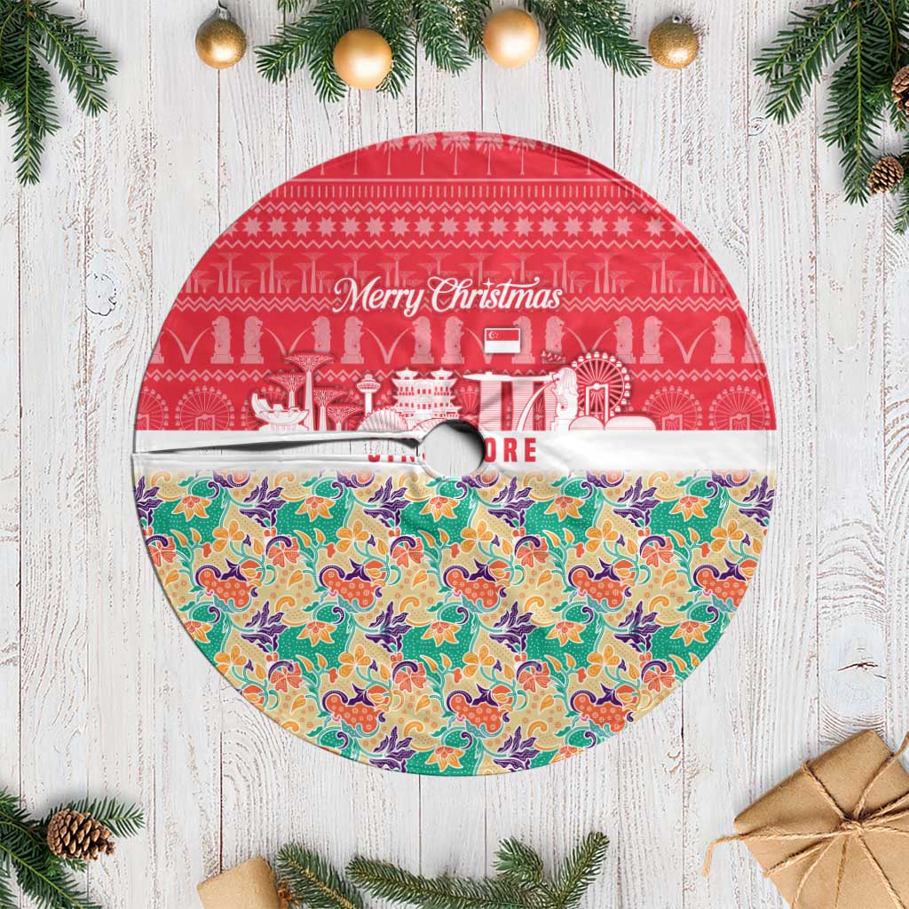 Singapore Christmas Tree Skirt with Skyline Batik Patterns Landmark Silhouettes and Festive Design - Wonder Print Shop