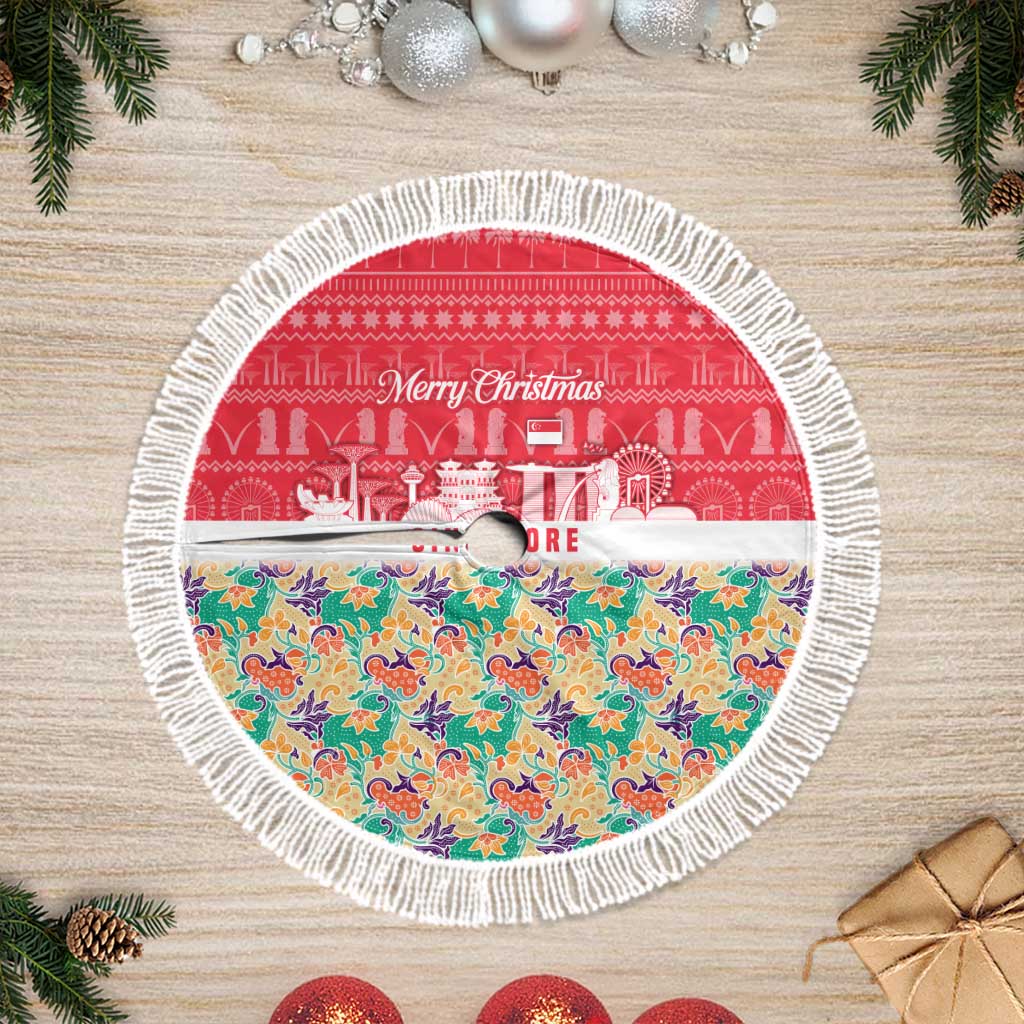 Singapore Christmas Tree Skirt with Skyline Batik Patterns Landmark Silhouettes and Festive Design - Wonder Print Shop