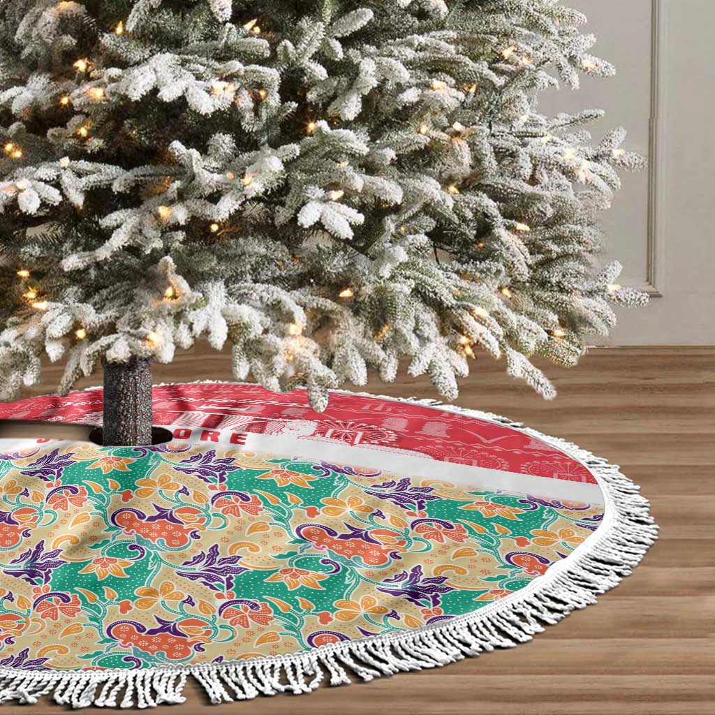 Singapore Christmas Tree Skirt with Skyline Batik Patterns Landmark Silhouettes and Festive Design - Wonder Print Shop