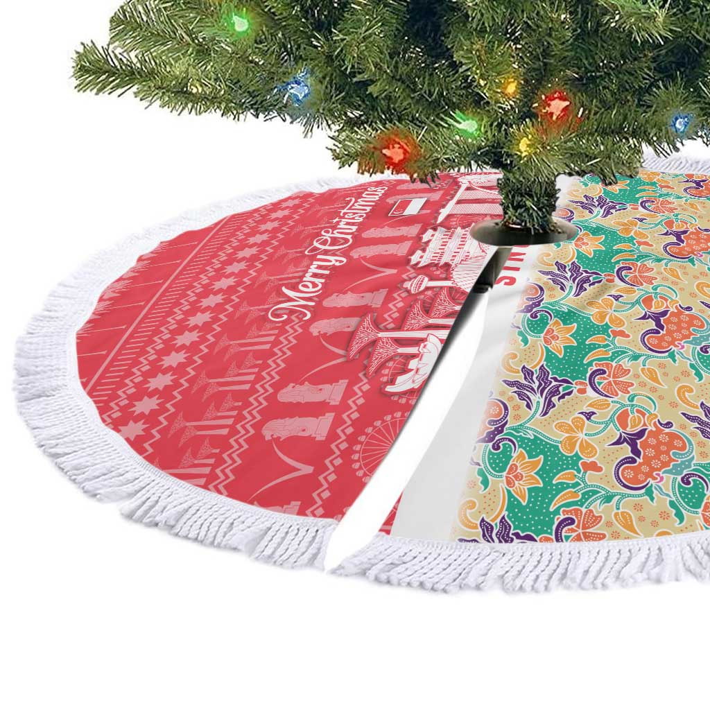 Singapore Christmas Tree Skirt with Skyline Batik Patterns Landmark Silhouettes and Festive Design - Wonder Print Shop