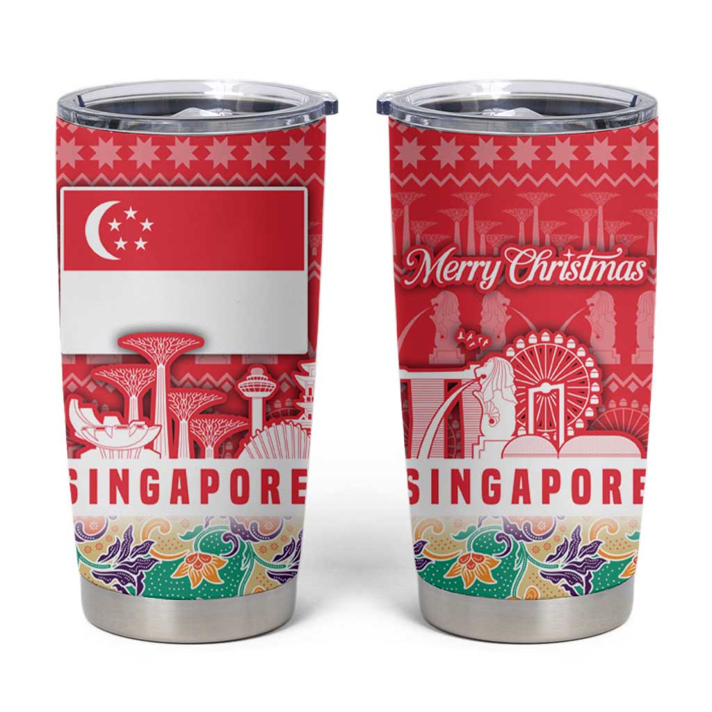 Singapore Christmas Tumbler Cup with Skyline Batik Patterns Landmark Silhouettes and Festive Design - Wonder Print Shop