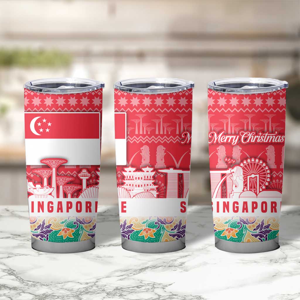 Singapore Christmas Tumbler Cup with Skyline Batik Patterns Landmark Silhouettes and Festive Design - Wonder Print Shop