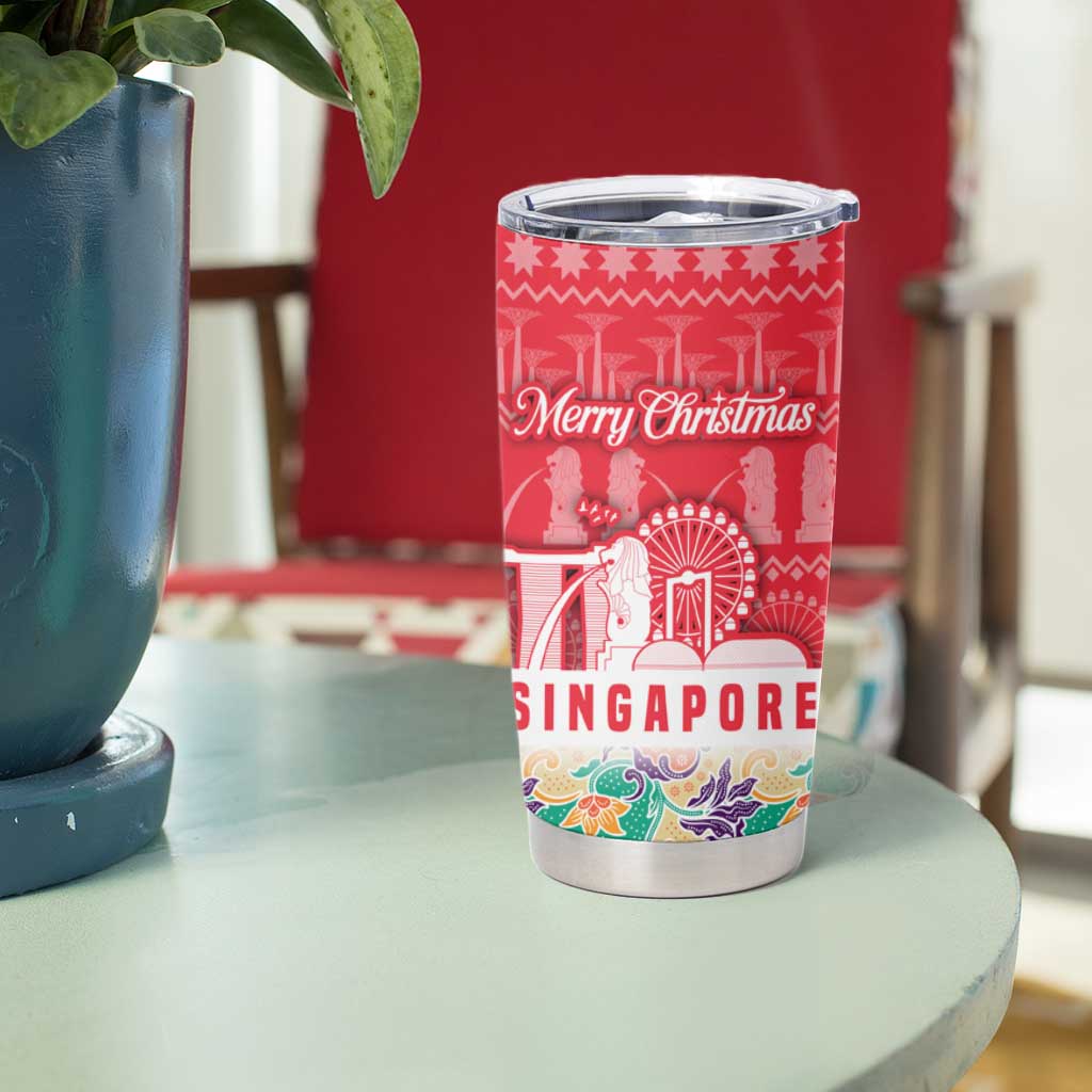 Singapore Christmas Tumbler Cup with Skyline Batik Patterns Landmark Silhouettes and Festive Design - Wonder Print Shop