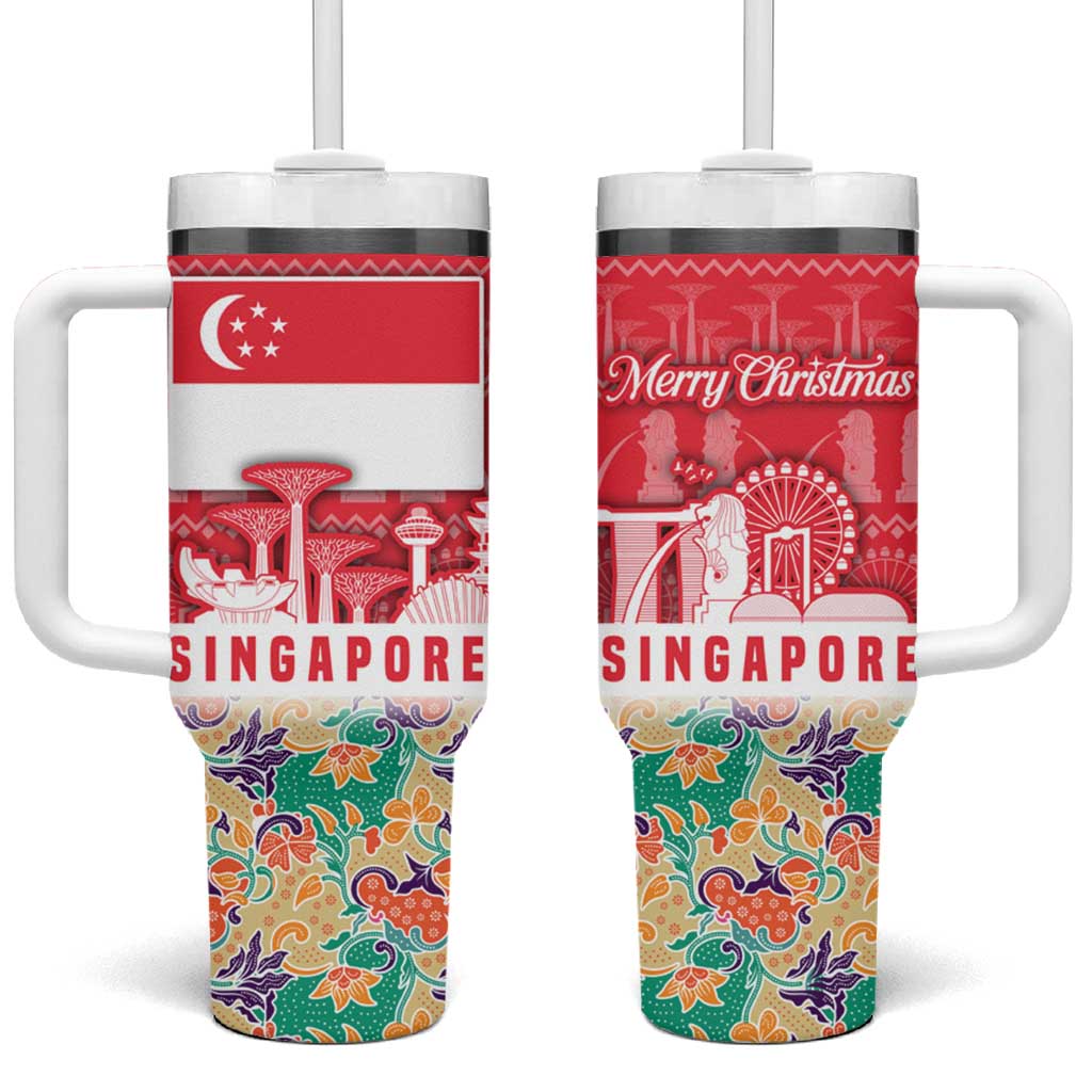 Singapore Christmas Tumbler With Handle with Skyline Batik Patterns Landmark Silhouettes and Festive Design - Wonder Print Shop