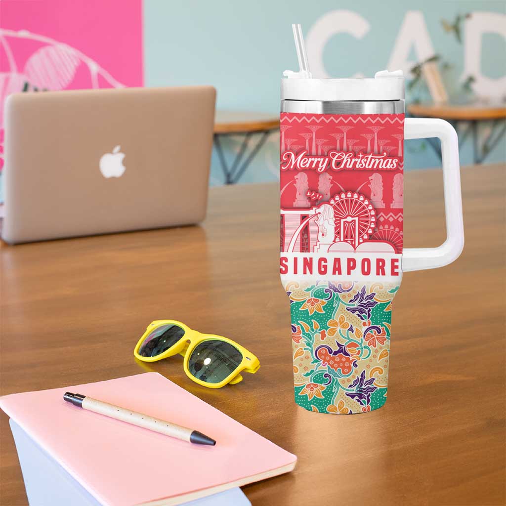 Singapore Christmas Tumbler With Handle with Skyline Batik Patterns Landmark Silhouettes and Festive Design - Wonder Print Shop