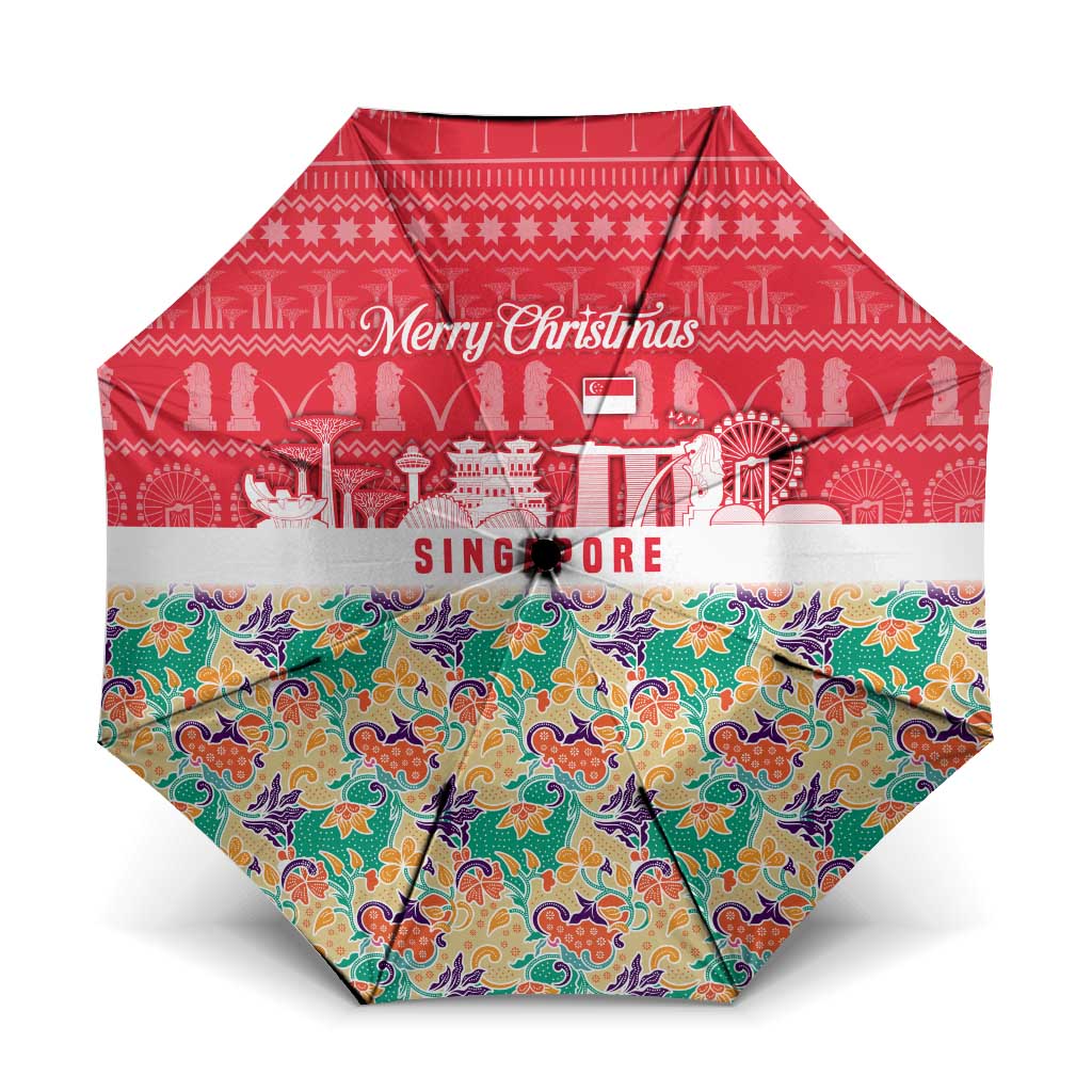 Singapore Christmas Umbrella with Skyline Batik Patterns Landmark Silhouettes and Festive Design - Wonder Print Shop