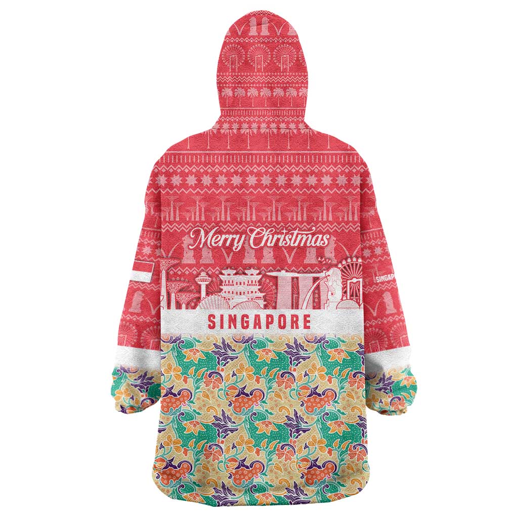 Singapore Christmas Wearable Blanket Hoodie with Skyline Batik Patterns Landmark Silhouettes and Festive Design - Wonder Print Shop