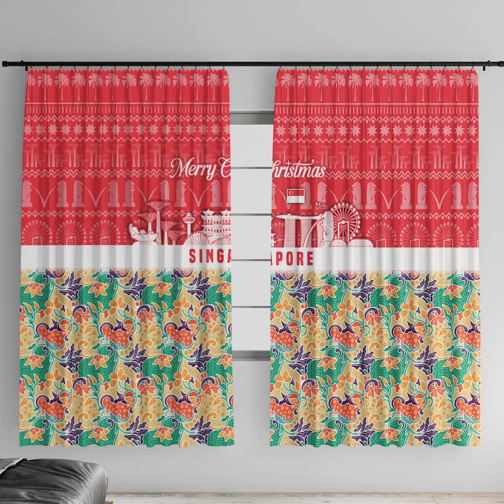 Singapore Christmas Window Curtain with Skyline Batik Patterns Landmark Silhouettes and Festive Design - Wonder Print Shop