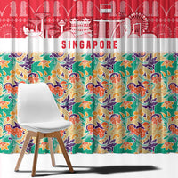 Singapore Christmas Window Curtain with Skyline Batik Patterns Landmark Silhouettes and Festive Design - Wonder Print Shop