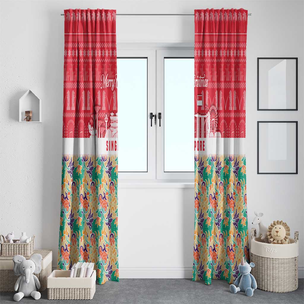 Singapore Christmas Window Curtain with Skyline Batik Patterns Landmark Silhouettes and Festive Design - Wonder Print Shop