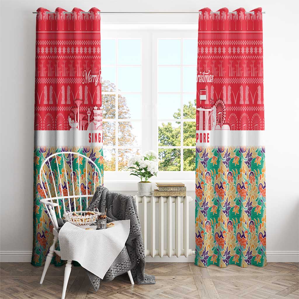 Singapore Christmas Window Curtain with Skyline Batik Patterns Landmark Silhouettes and Festive Design - Wonder Print Shop