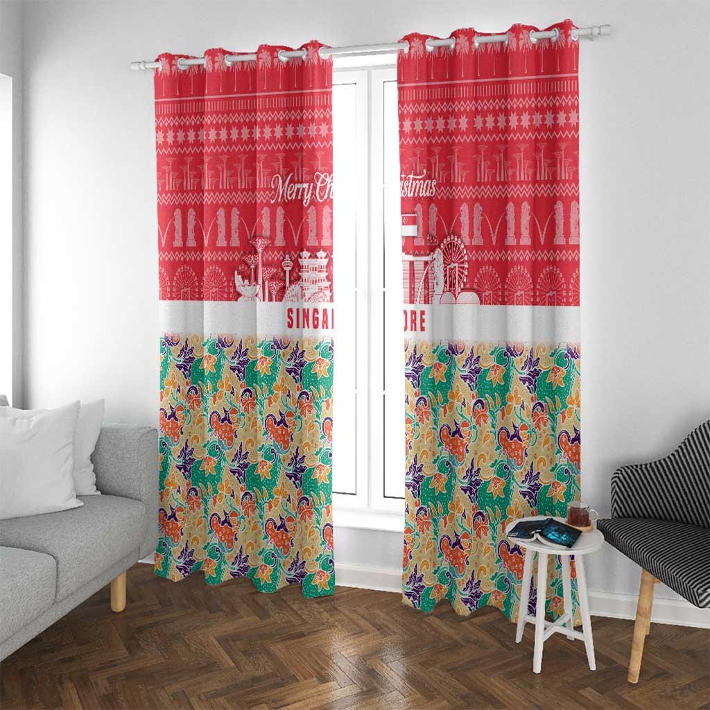 Singapore Christmas Window Curtain with Skyline Batik Patterns Landmark Silhouettes and Festive Design - Wonder Print Shop