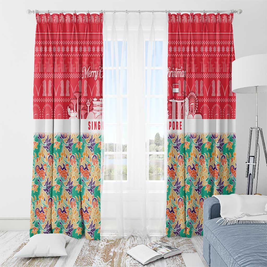 Singapore Christmas Window Curtain with Skyline Batik Patterns Landmark Silhouettes and Festive Design - Wonder Print Shop