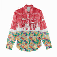 Singapore Christmas Women Casual Shirt with Skyline Batik Patterns Landmark Silhouettes and Festive Design - Wonder Print Shop