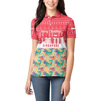 Singapore Christmas Women Polo Shirt with Skyline Batik Patterns Landmark Silhouettes and Festive Design - Wonder Print Shop