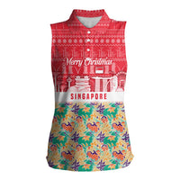 Singapore Christmas Women Sleeveless Polo Shirt with Skyline Batik Patterns Landmark Silhouettes and Festive Design - Wonder Print Shop