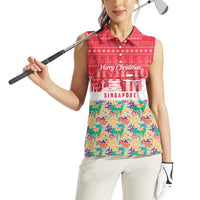 Singapore Christmas Women Sleeveless Polo Shirt with Skyline Batik Patterns Landmark Silhouettes and Festive Design - Wonder Print Shop