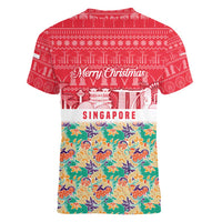 Singapore Christmas Women V-Neck T-Shirt with Skyline Batik Patterns Landmark Silhouettes and Festive Design - Wonder Print Shop