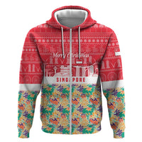Singapore Christmas Zip Hoodie with Skyline Batik Patterns Landmark Silhouettes and Festive Design - Wonder Print Shop