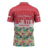 Singapore Christmas Zipper Polo Shirt with Skyline Batik Patterns Landmark Silhouettes and Festive Design - Wonder Print Shop