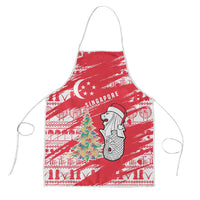 Singapore Christmas Apron with Merlion Santa Hat Batik Christmas Tree and City Skyline Design - Wonder Print Shop