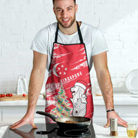 Singapore Christmas Apron with Merlion Santa Hat Batik Christmas Tree and City Skyline Design - Wonder Print Shop