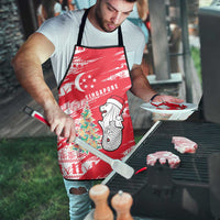 Singapore Christmas Apron with Merlion Santa Hat Batik Christmas Tree and City Skyline Design - Wonder Print Shop
