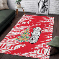 Singapore Christmas Area Rug with Merlion Santa Hat Batik Christmas Tree and City Skyline Design - Wonder Print Shop
