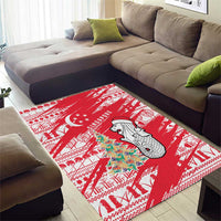 Singapore Christmas Area Rug with Merlion Santa Hat Batik Christmas Tree and City Skyline Design - Wonder Print Shop