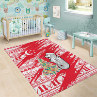 Singapore Christmas Area Rug with Merlion Santa Hat Batik Christmas Tree and City Skyline Design - Wonder Print Shop