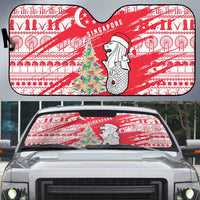 Singapore Christmas Auto Sun Shade with Merlion Santa Hat Batik Christmas Tree and City Skyline Design - Wonder Print Shop