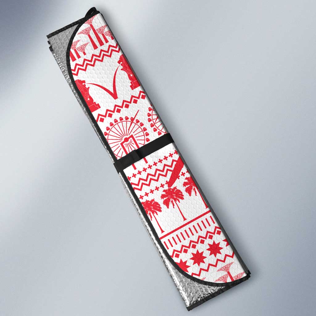 Singapore Christmas Auto Sun Shade with Merlion Santa Hat Batik Christmas Tree and City Skyline Design - Wonder Print Shop