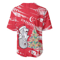 Singapore Christmas Baseball Jersey with Merlion Santa Hat Batik Christmas Tree and City Skyline Design - Wonder Print Shop
