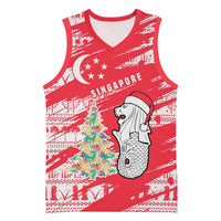 Singapore Christmas Basketball Jersey with Merlion Santa Hat Batik Christmas Tree and City Skyline Design - Wonder Print Shop