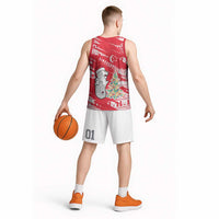 Singapore Christmas Basketball Jersey with Merlion Santa Hat Batik Christmas Tree and City Skyline Design - Wonder Print Shop