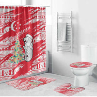 Singapore Christmas Bathroom Set with Merlion Santa Hat Batik Christmas Tree and City Skyline Design - Wonder Print Shop