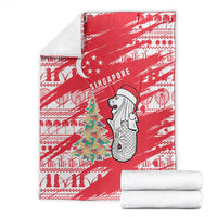 Singapore Christmas Blanket with Merlion Santa Hat Batik Christmas Tree and City Skyline Design - Wonder Print Shop
