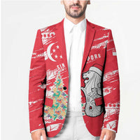 Singapore Christmas Blazer with Merlion Santa Hat Batik Christmas Tree and City Skyline Design - Wonder Print Shop