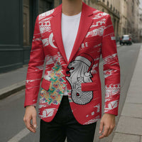 Singapore Christmas Blazer with Merlion Santa Hat Batik Christmas Tree and City Skyline Design - Wonder Print Shop