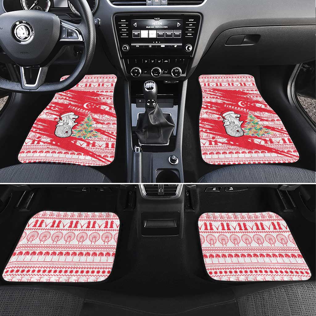 Singapore Christmas Car Mats with Merlion Santa Hat Batik Christmas Tree and City Skyline Design - Wonder Print Shop