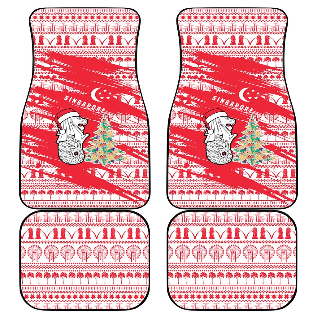 Singapore Christmas Car Mats with Merlion Santa Hat Batik Christmas Tree and City Skyline Design - Wonder Print Shop