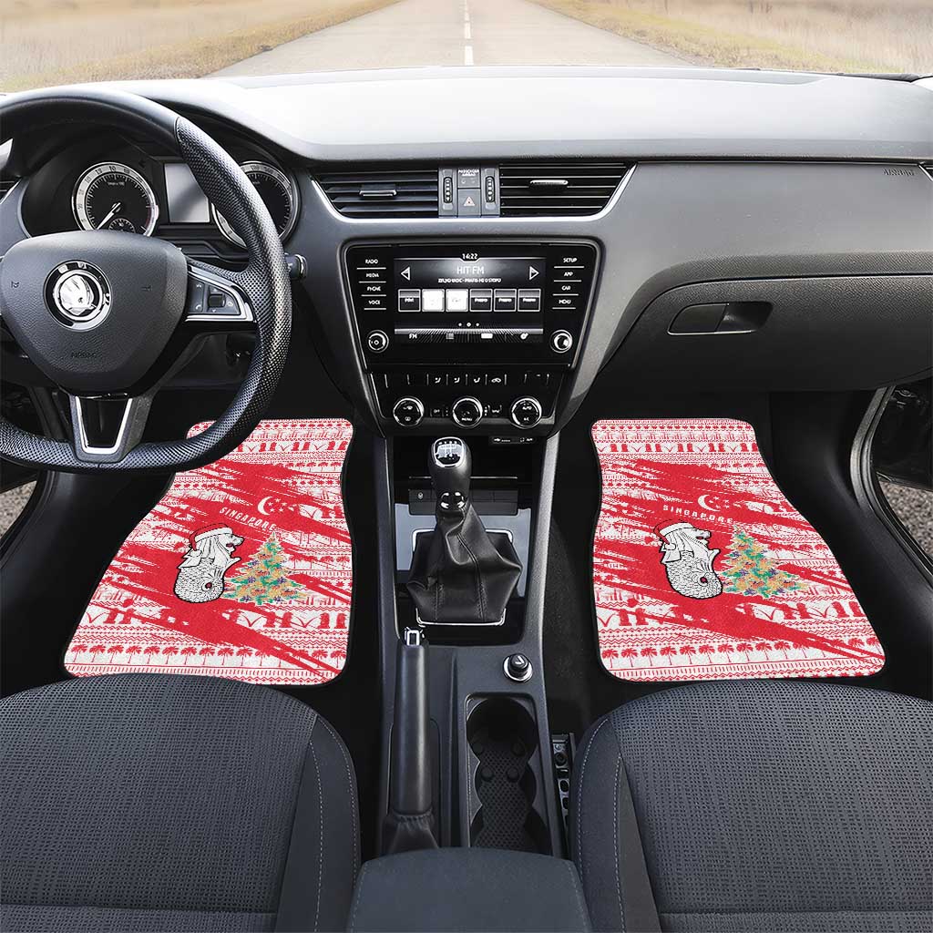 Singapore Christmas Car Mats with Merlion Santa Hat Batik Christmas Tree and City Skyline Design - Wonder Print Shop