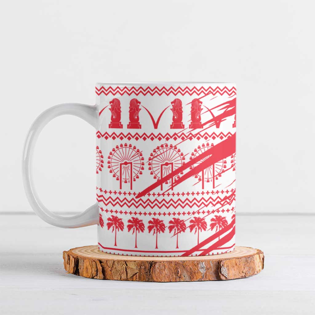 Singapore Christmas Ceramic Mug with Merlion Santa Hat Batik Christmas Tree and City Skyline Design - Wonder Print Shop