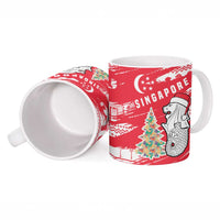 Singapore Christmas Ceramic Mug with Merlion Santa Hat Batik Christmas Tree and City Skyline Design - Wonder Print Shop
