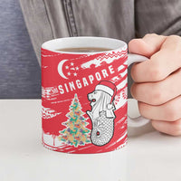 Singapore Christmas Ceramic Mug with Merlion Santa Hat Batik Christmas Tree and City Skyline Design - Wonder Print Shop
